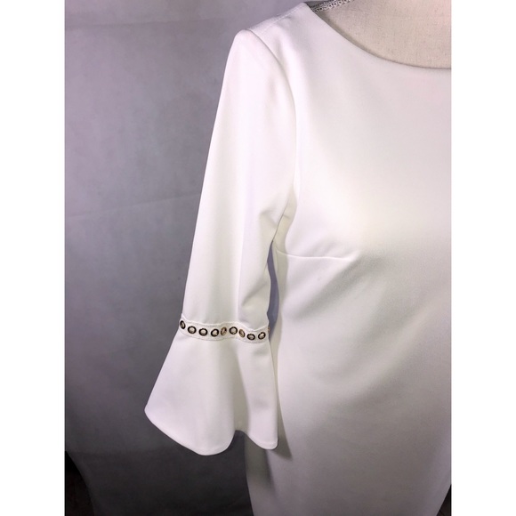 White Calvin Klein bell sleeve grommet dress - Picture 3 of 8
